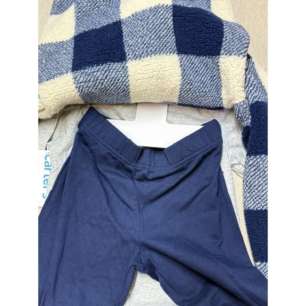 Carter's 3 Piece Pants Shirt Jacket Set Gray Navy Plaid 5T Boys